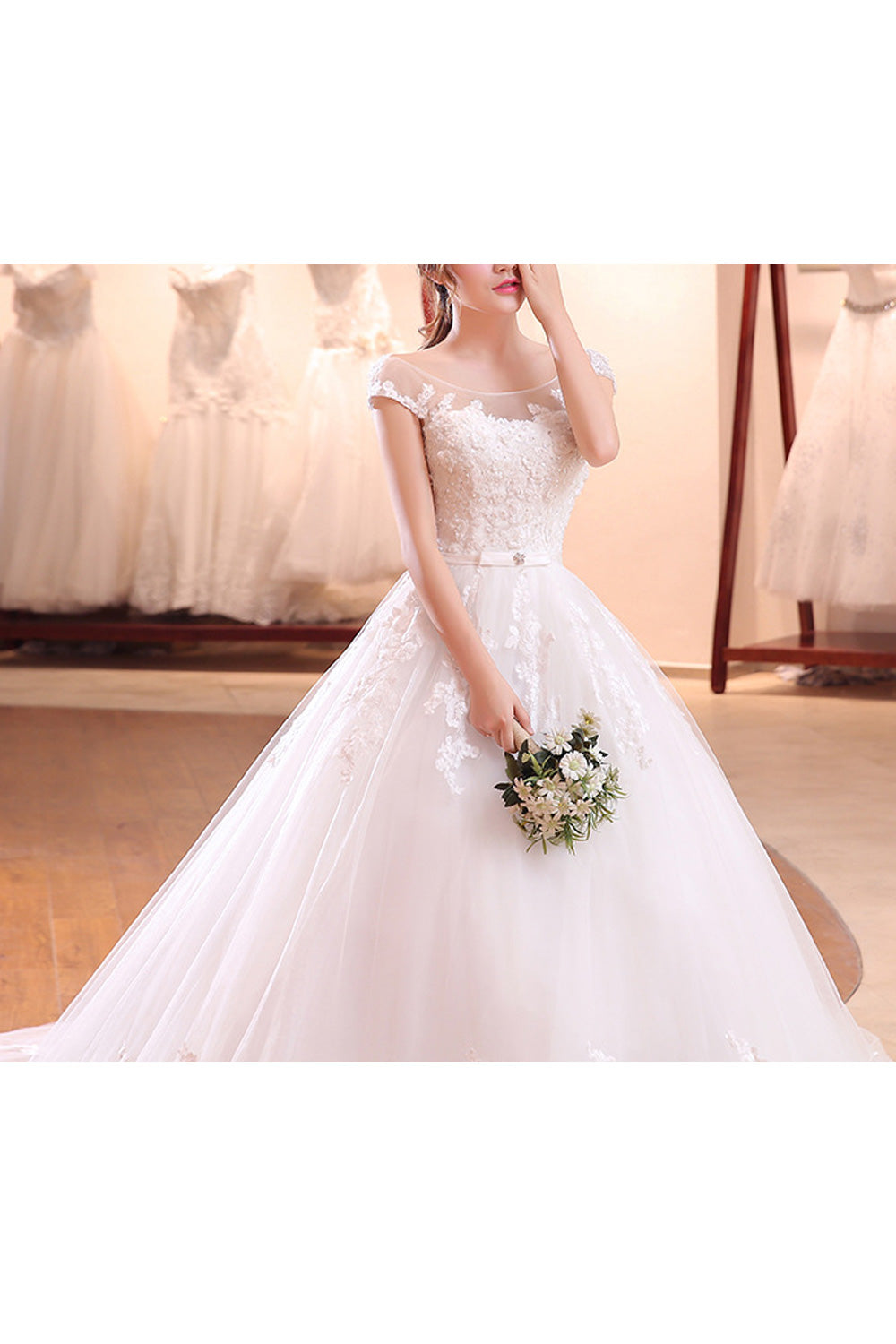 Women Beautiful Embroidered Style Solid Colored Wedding Dress