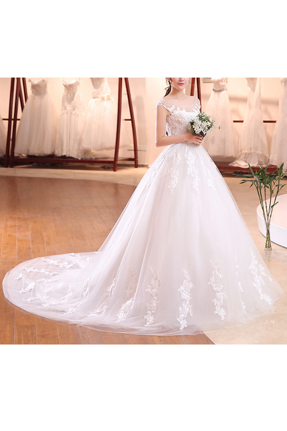 Women Beautiful Embroidered Style Solid Colored Wedding Dress