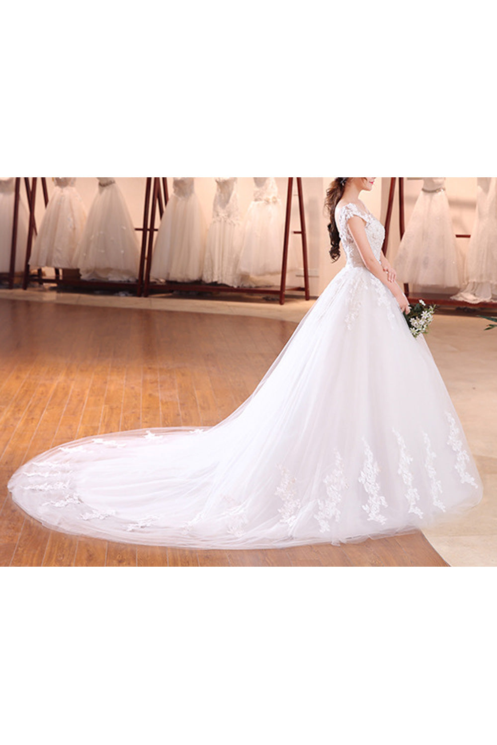 Women Beautiful Embroidered Style Solid Colored Wedding Dress