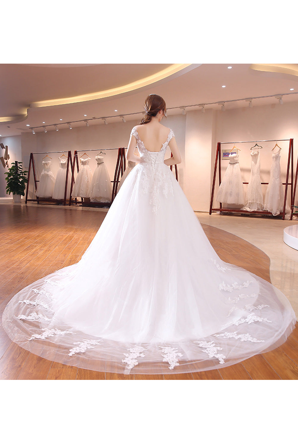 Women Beautiful Embroidered Style Solid Colored Wedding Dress