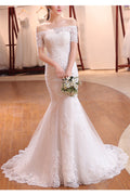 Women Off-Shoulder Slim Fit Fish Tail Style Magnificent Wedding Dress
