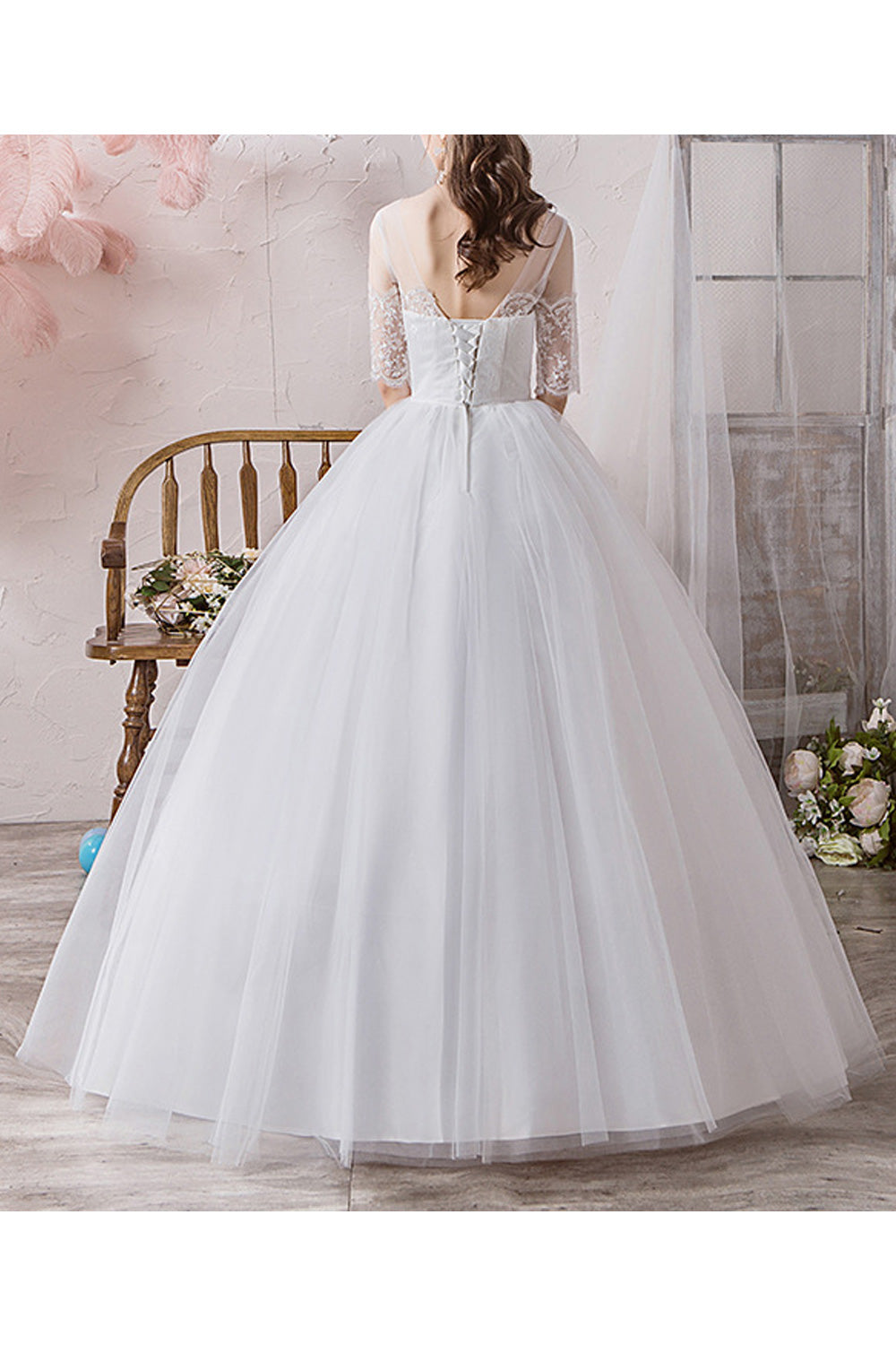 Women Round Neck Thin Short Sleeve Loose Skirt Slim Fit Wedding Dress