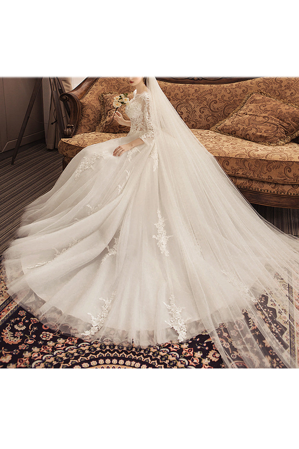 Women Long Thin Skirt Lace Embroidery Beautiful Wedding Dress