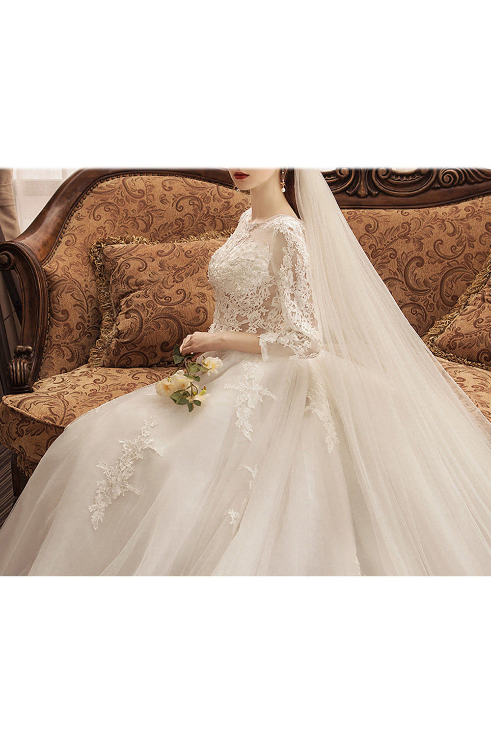 Women Long Thin Skirt Lace Embroidery Beautiful Wedding Dress