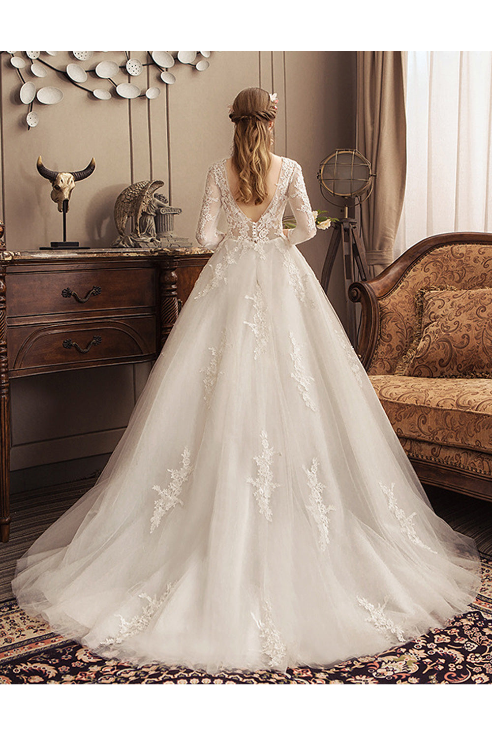 Women Long Thin Skirt Lace Embroidery Beautiful Wedding Dress