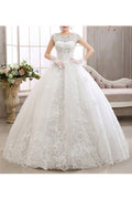 Women Comfy Round Neck Sleeveless Style Ball Gown Long Wedding Dress