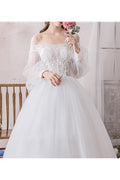 Women Elegant Solid Colored Thin Long Sleeve Wedding Dress