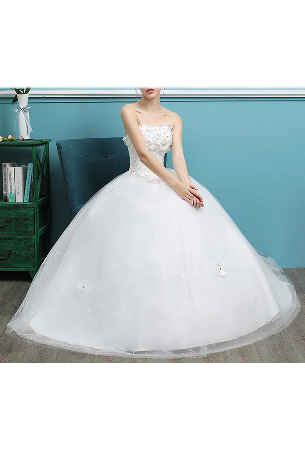 Women Solid Colored Loose Long Ball Gown Wedding Dress