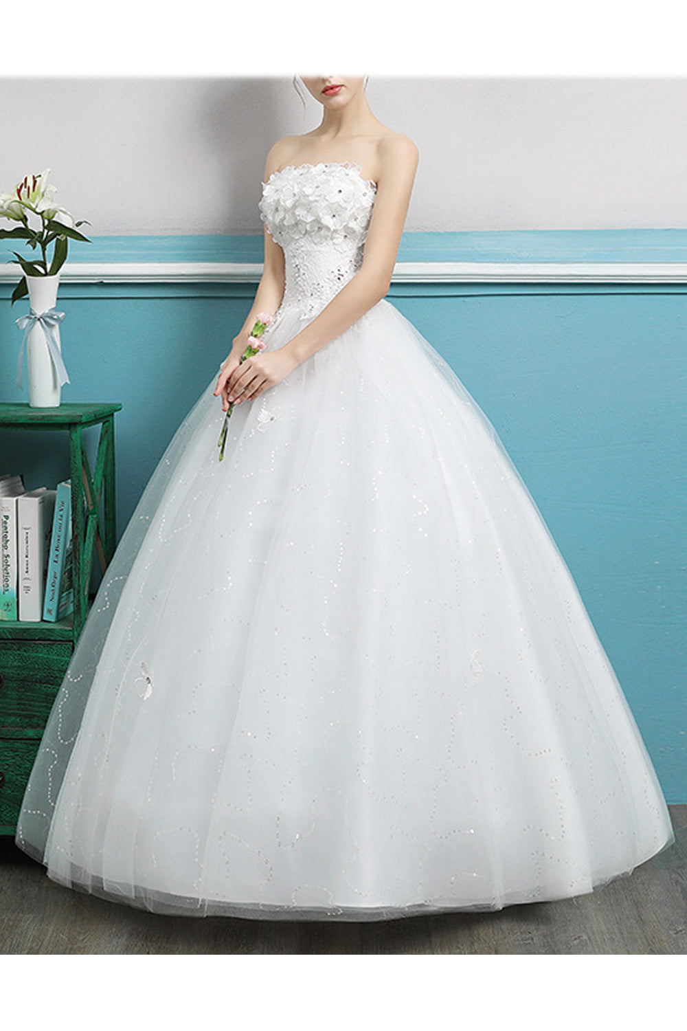 Women Solid Colored Loose Long Ball Gown Wedding Dress