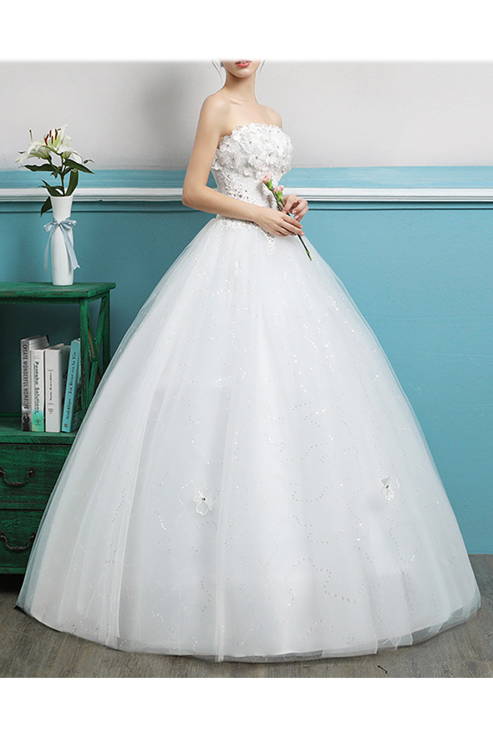 Women Solid Colored Loose Long Ball Gown Wedding Dress