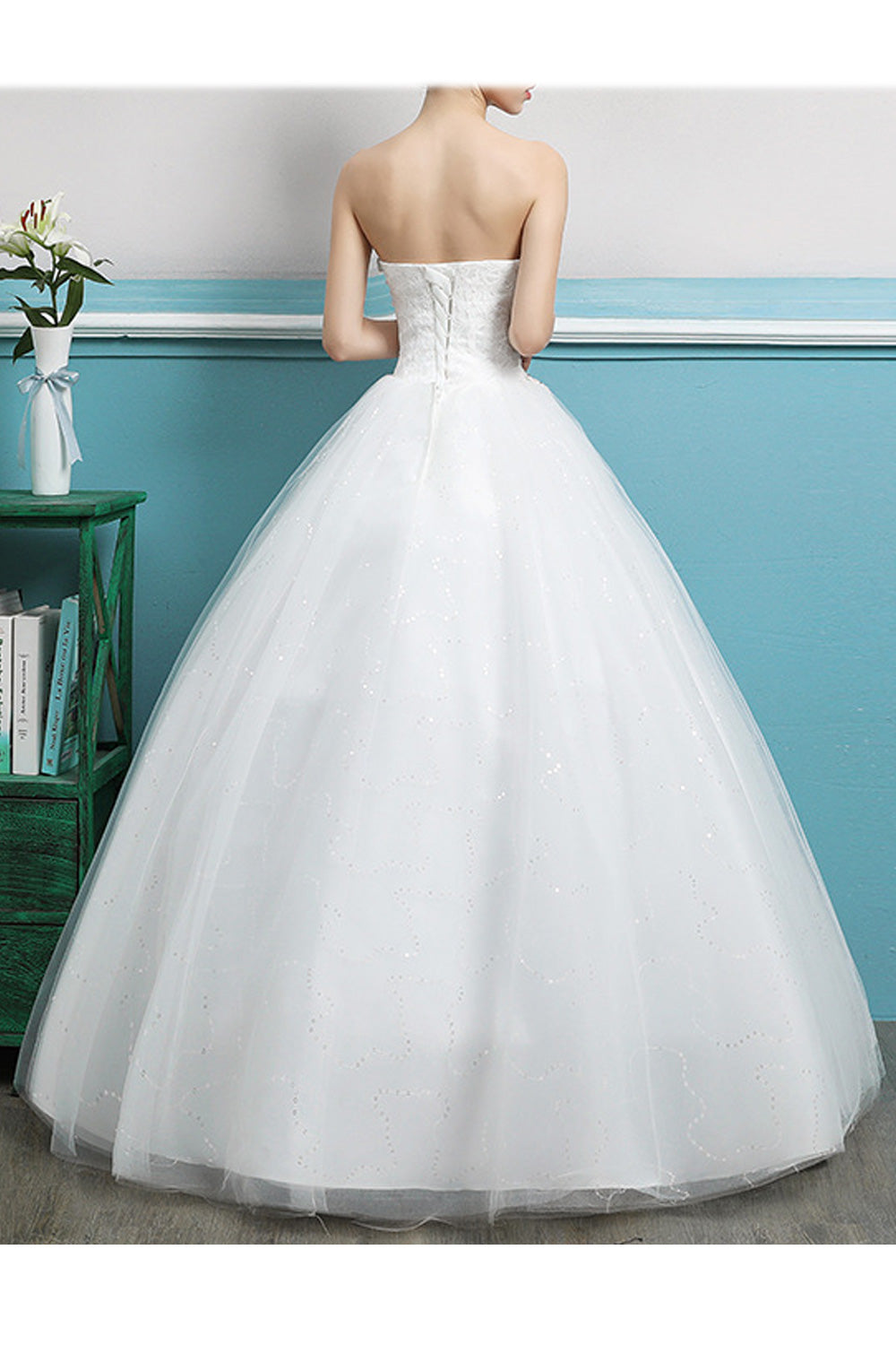 Women Solid Colored Loose Long Ball Gown Wedding Dress