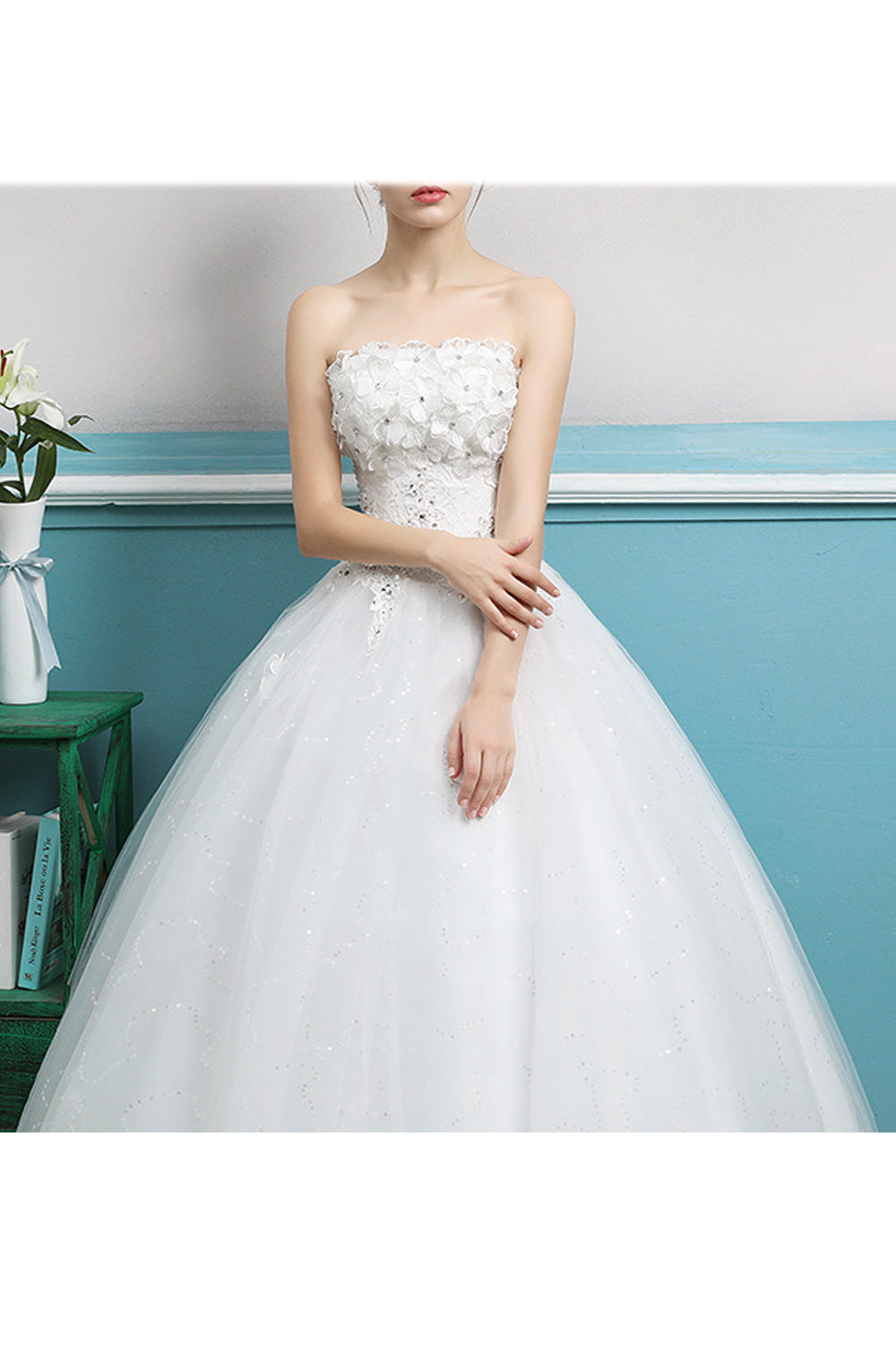 Women Solid Colored Loose Long Ball Gown Wedding Dress