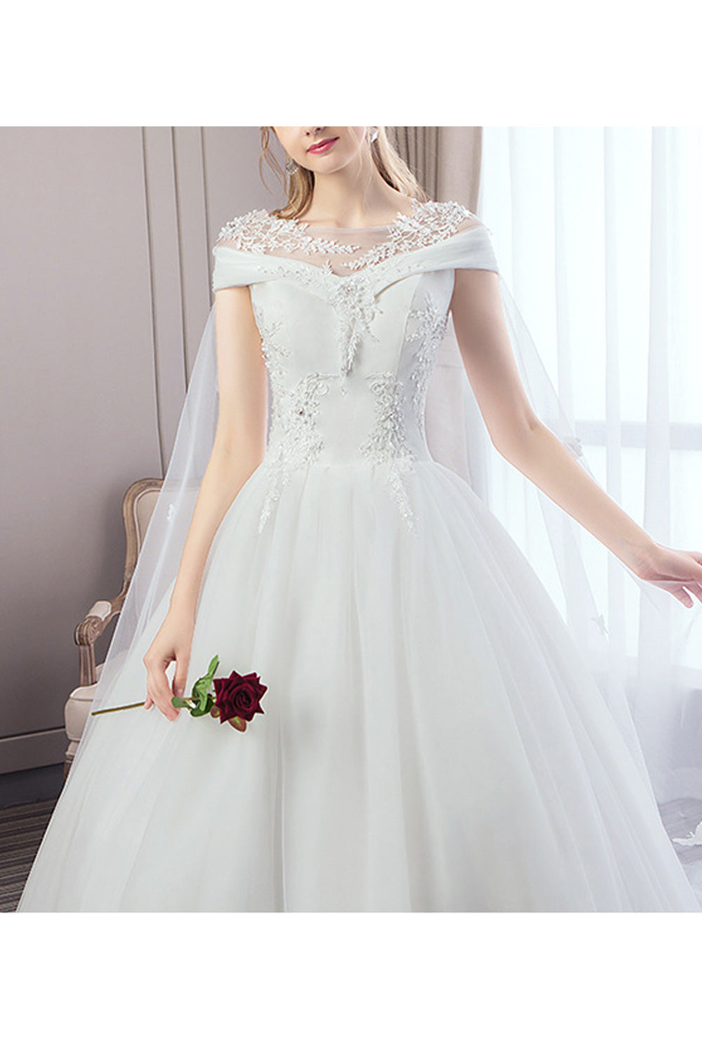 Women Thin Sleeveless Style Embroidered Pattern Classy Wedding Dress
