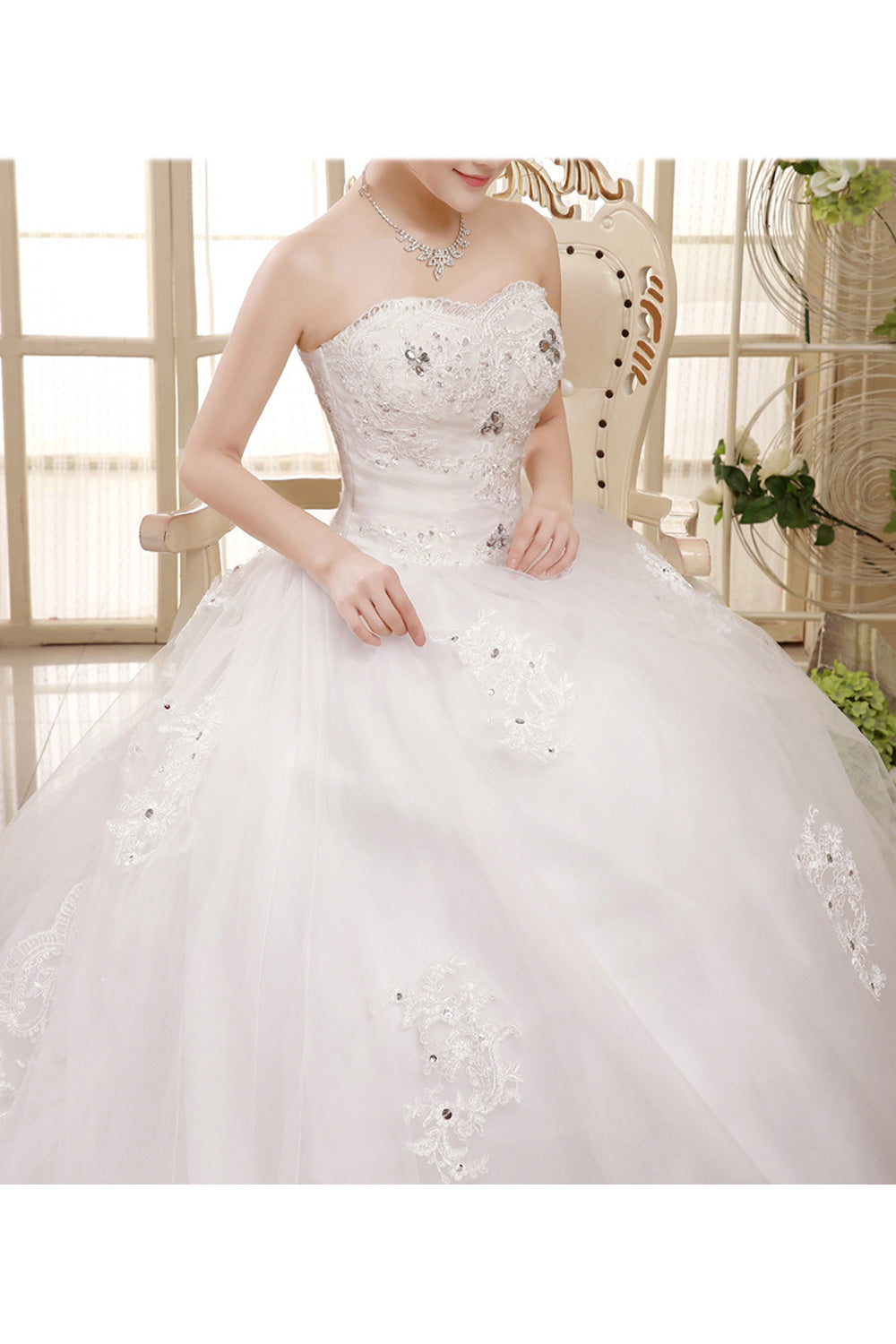 Women Slim Waist Off-Shoulder Charming Long Tail Skirt Wedding Dress