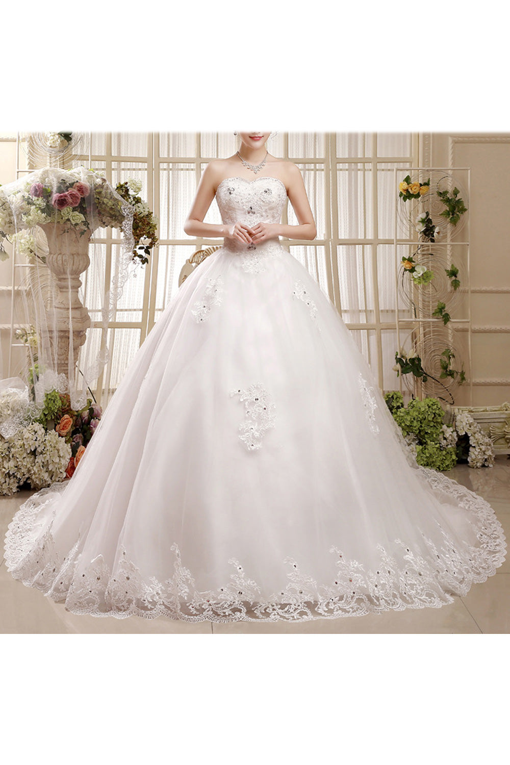 Women Slim Waist Off-Shoulder Charming Long Tail Skirt Wedding Dress