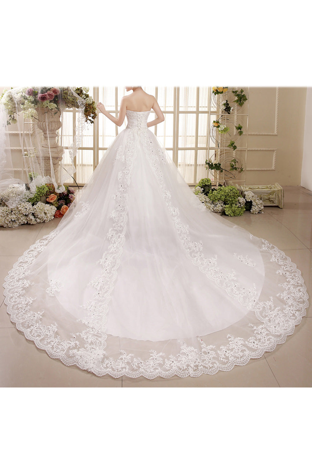 Women Slim Waist Off-Shoulder Charming Long Tail Skirt Wedding Dress