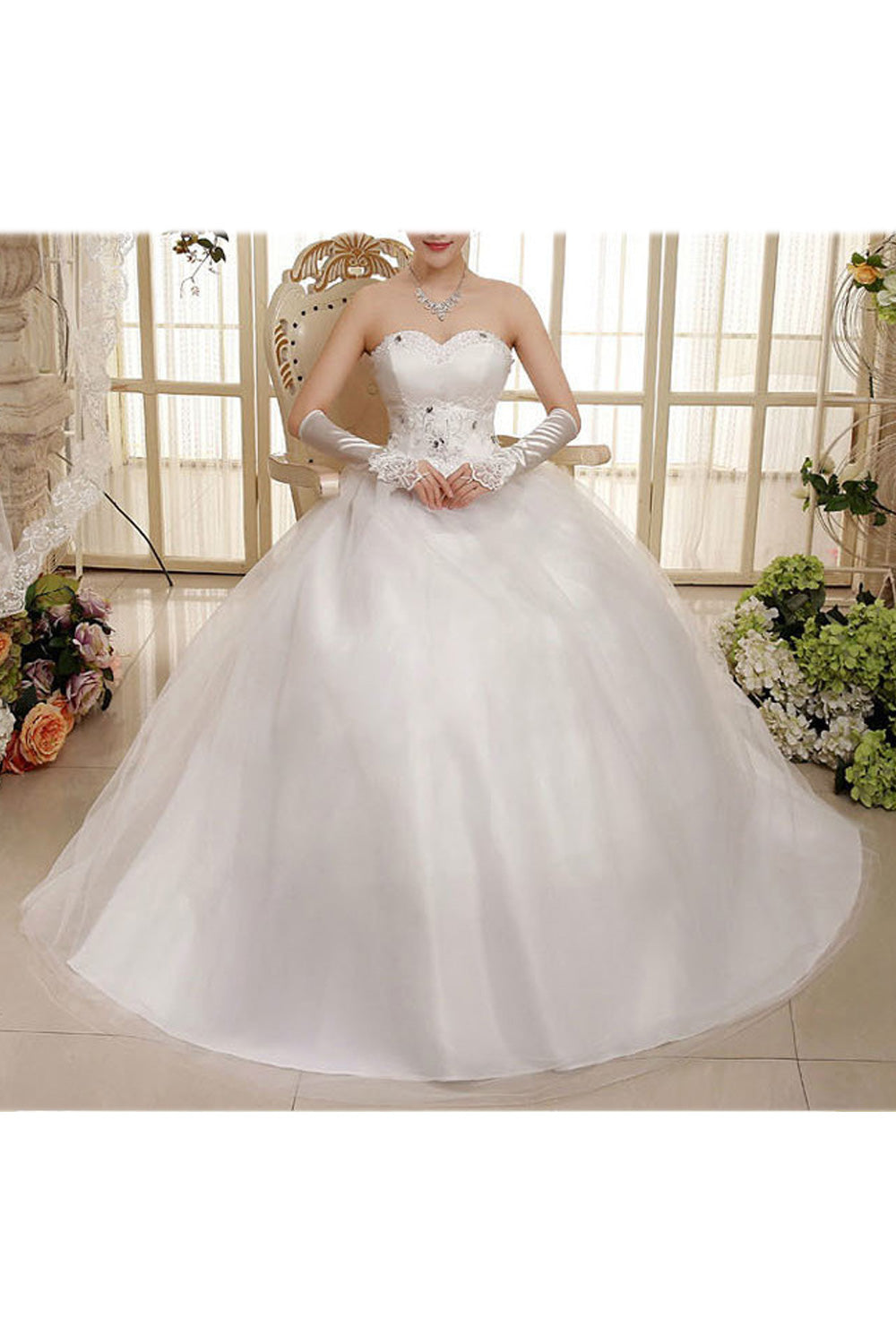 Women Lace Embroidered Slim Waist Soft Solid Colored Lovely Wedding Dress