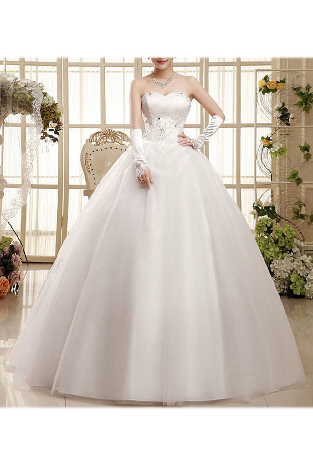 Women Lace Embroidered Slim Waist Soft Solid Colored Lovely Wedding Dress