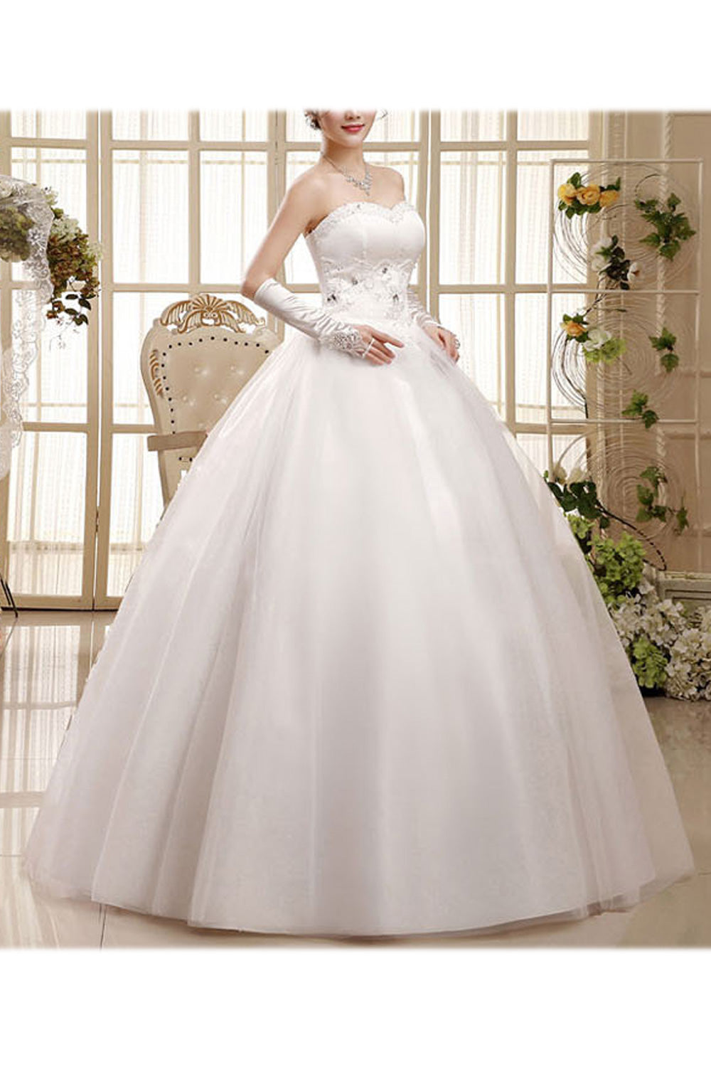 Women Lace Embroidered Slim Waist Soft Solid Colored Lovely Wedding Dress