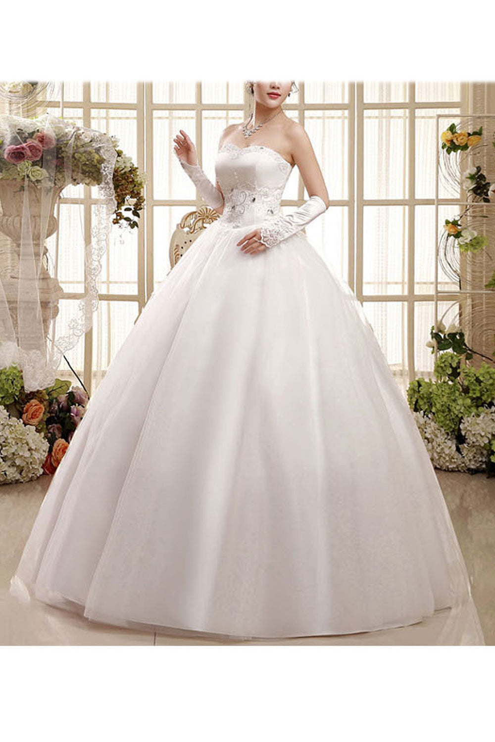 Women Lace Embroidered Slim Waist Soft Solid Colored Lovely Wedding Dress