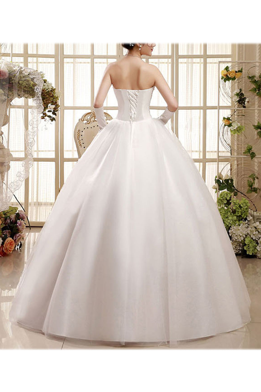 Women Lace Embroidered Slim Waist Soft Solid Colored Lovely Wedding Dress
