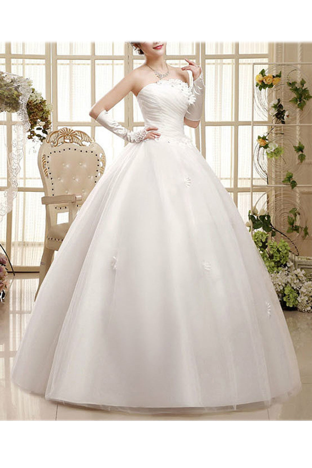 Women Three Dimensional Flower Slim Waist Classy Wedding Dress