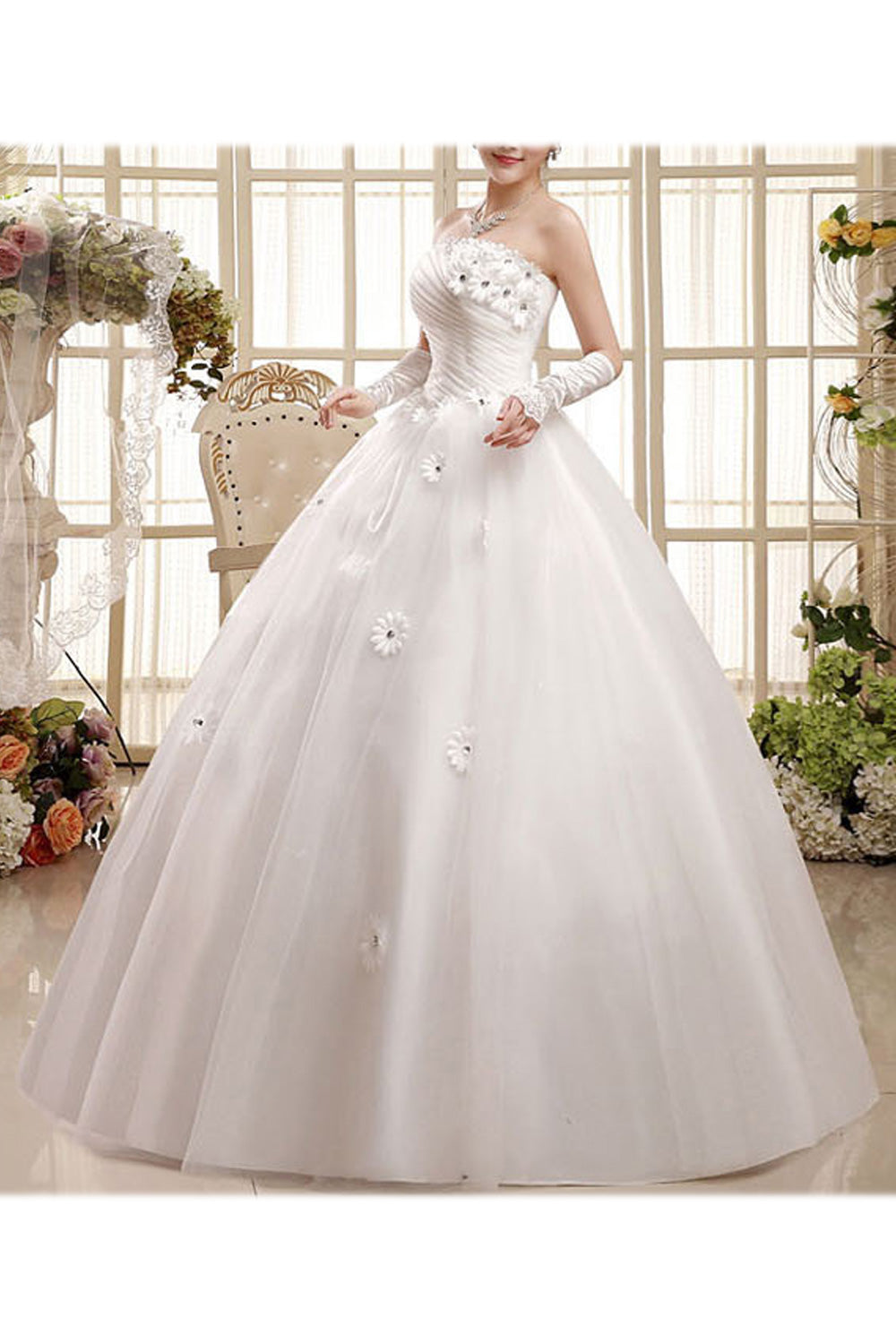 Women Three Dimensional Flower Slim Waist Classy Wedding Dress