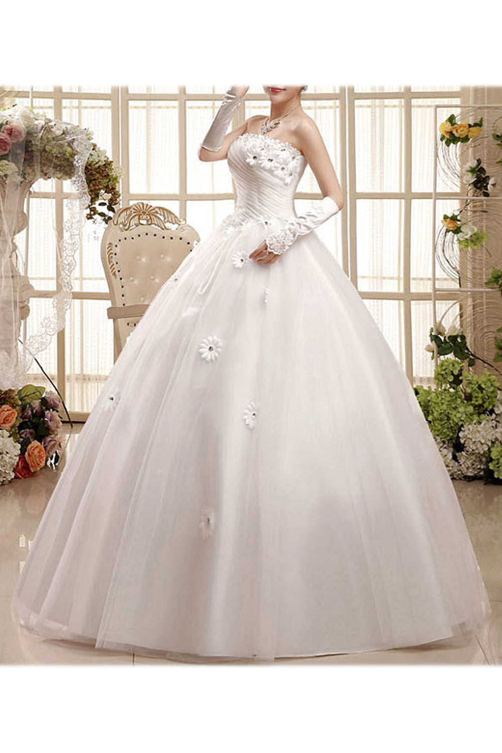 Women Three Dimensional Flower Slim Waist Classy Wedding Dress