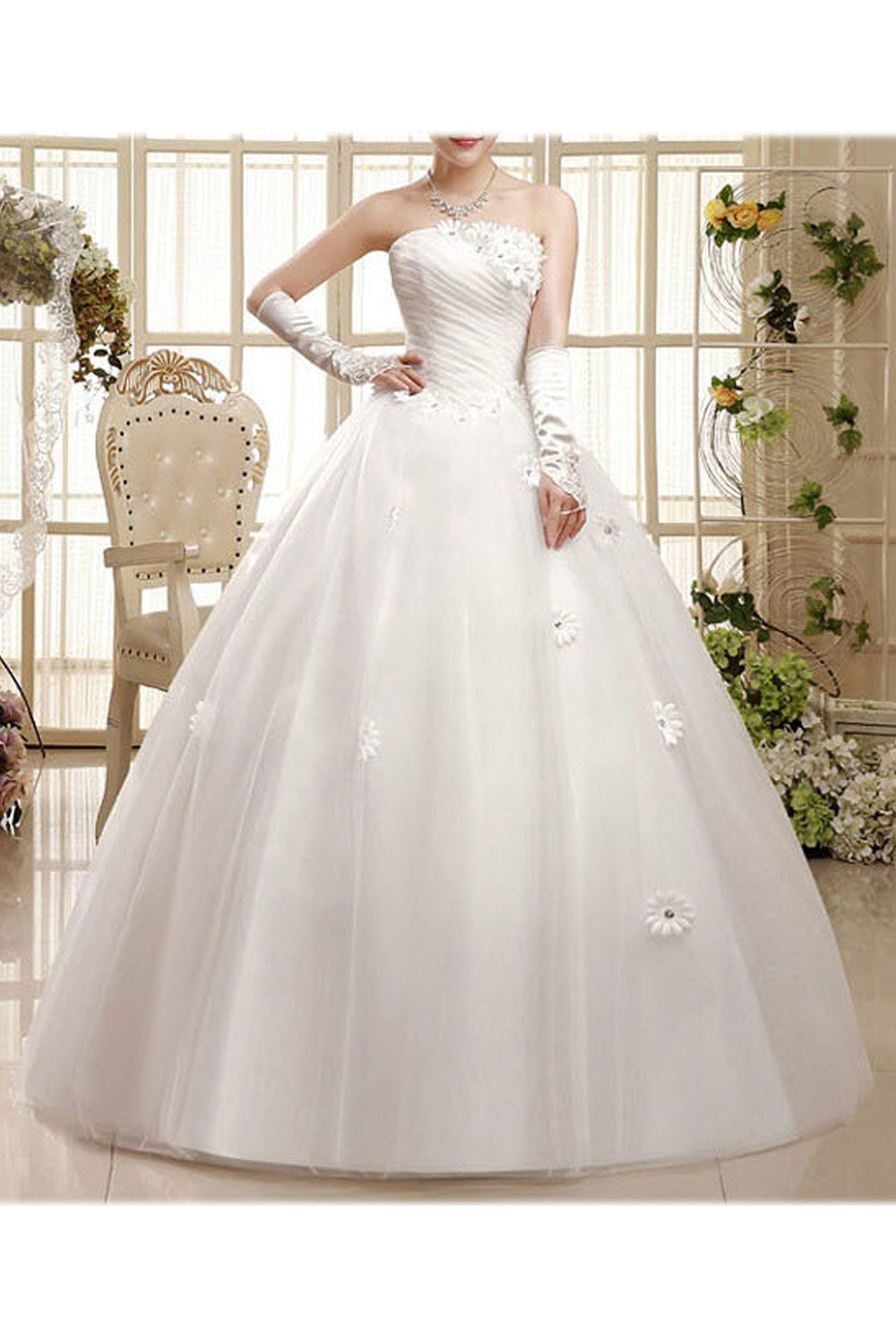 Women Three Dimensional Flower Slim Waist Classy Wedding Dress