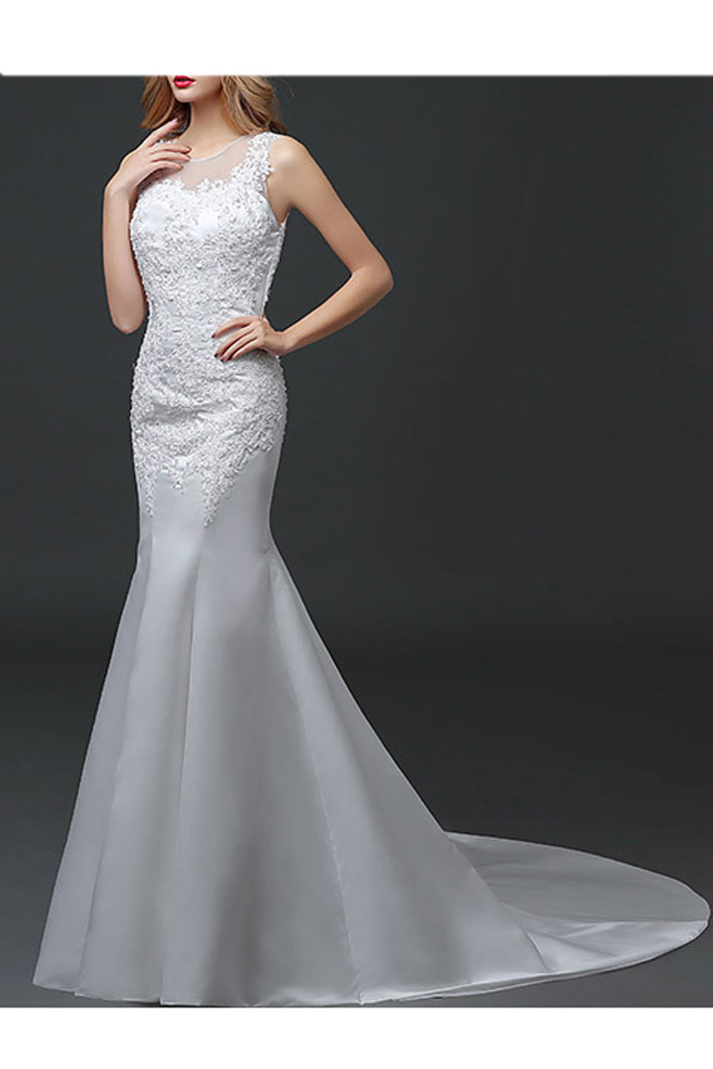 Women Thin Round Neck Embroidered Style Slim Fit Breathable Wedding Dress