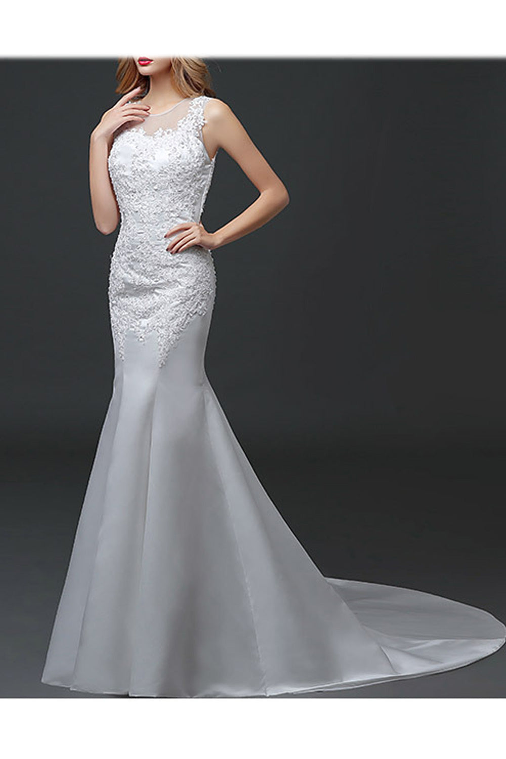 Women Thin Round Neck Embroidered Style Slim Fit Breathable Wedding Dress