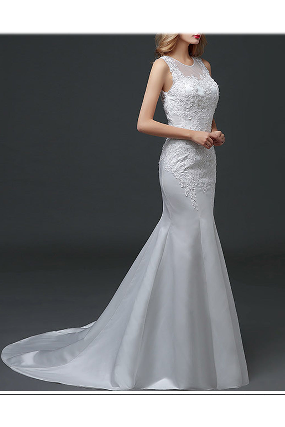 Women Thin Round Neck Embroidered Style Slim Fit Breathable Wedding Dress