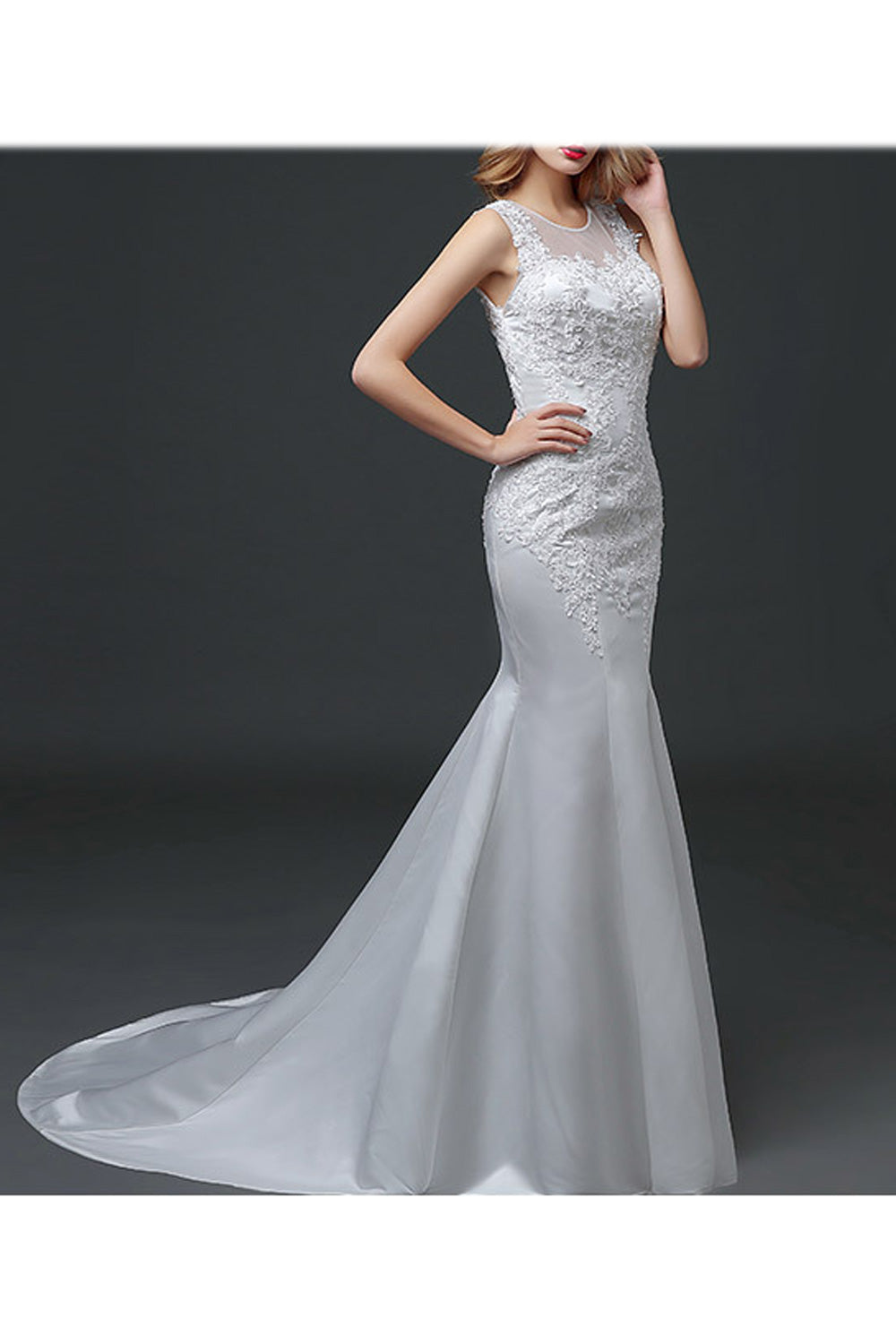 Women Thin Round Neck Embroidered Style Slim Fit Breathable Wedding Dress