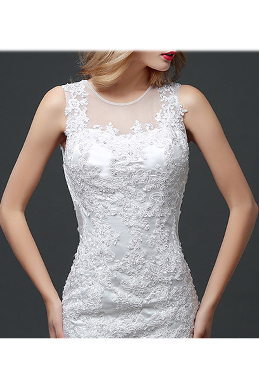 Women Thin Round Neck Embroidered Style Slim Fit Breathable Wedding Dress