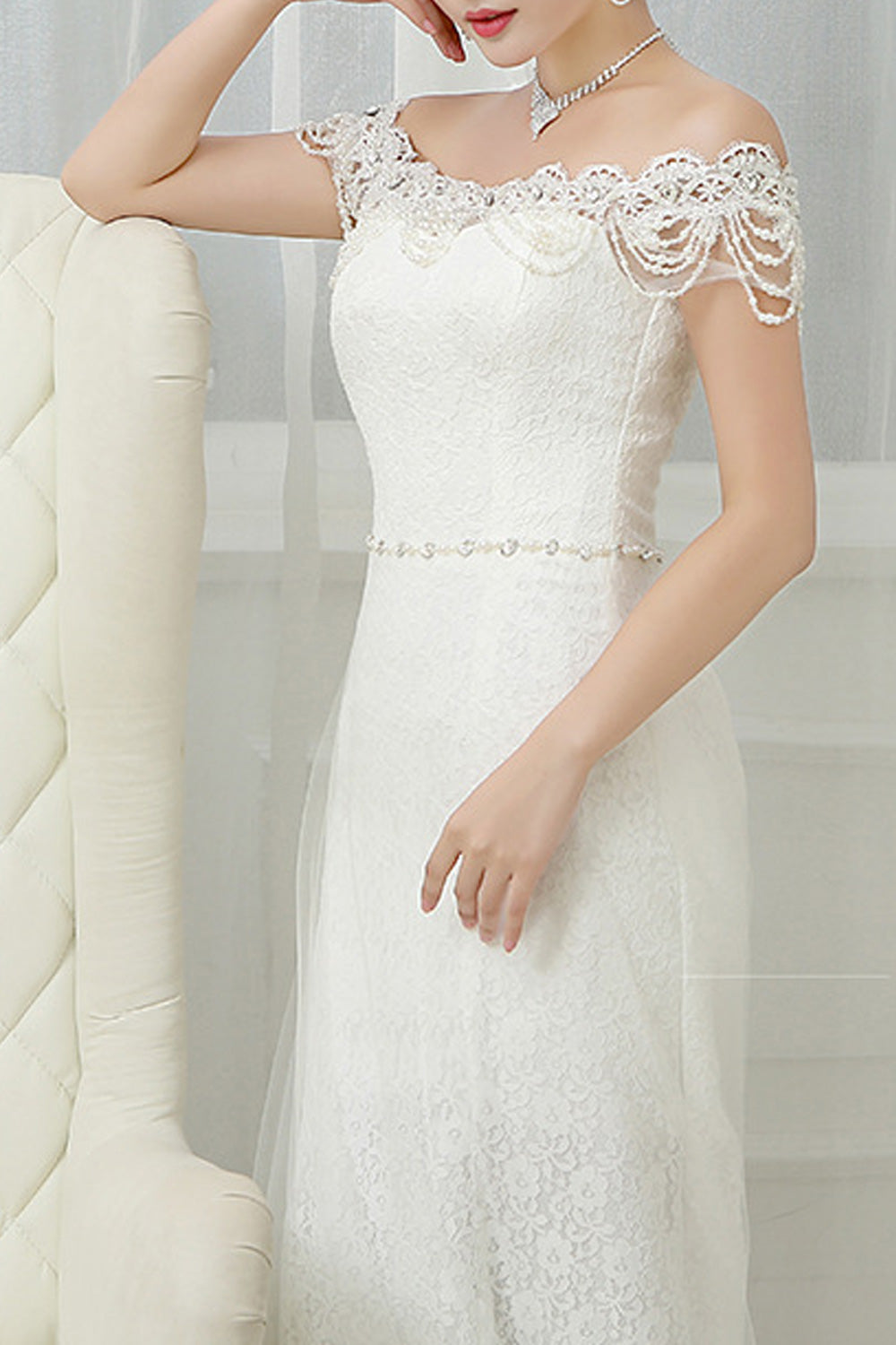 Women Classy Fish Tail Solid Colored Slim Waist Wedding Dress