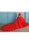 Women Solid Colored Flower Lace Round Neck Sleeveless Wedding Dress