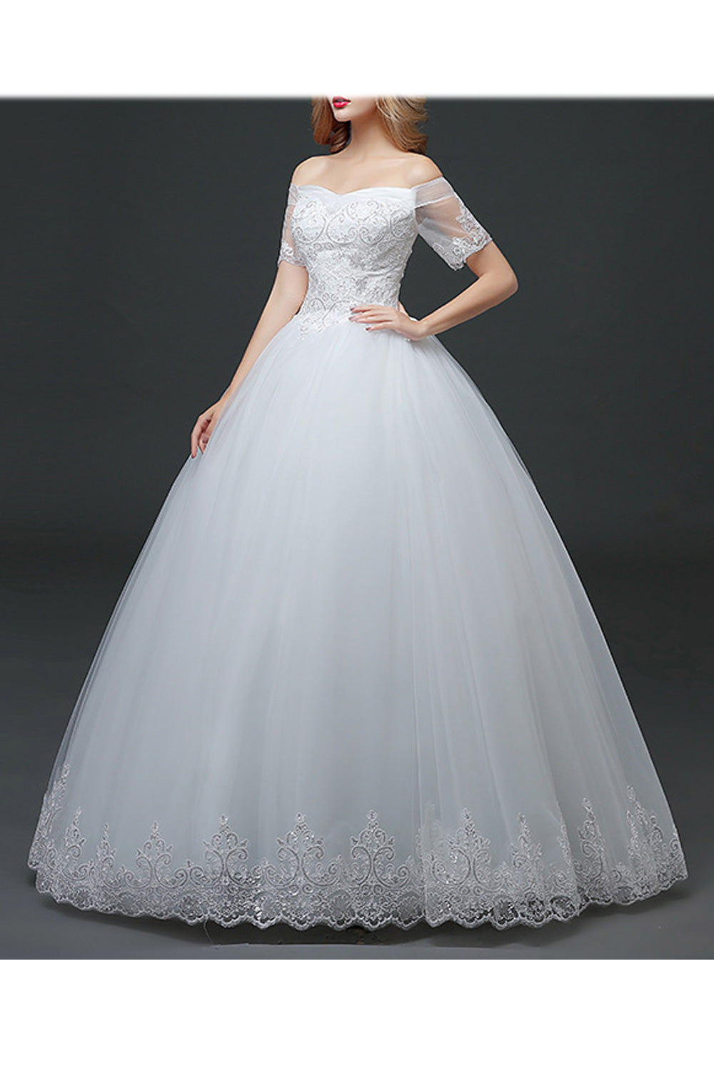 Women Short Sleeve Loose Skirt Embroidered Style Wedding Dress