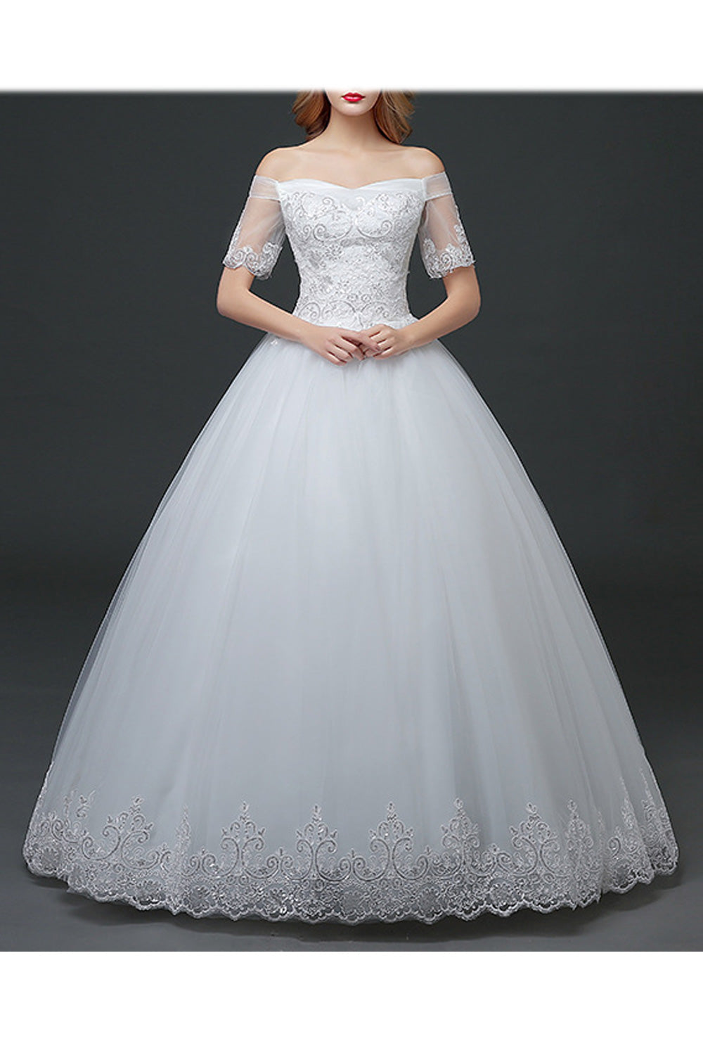 Women Short Sleeve Loose Skirt Embroidered Style Wedding Dress
