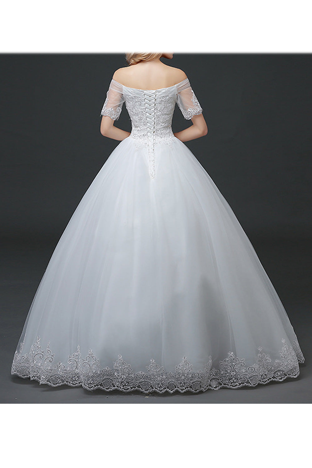 Women Short Sleeve Loose Skirt Embroidered Style Wedding Dress