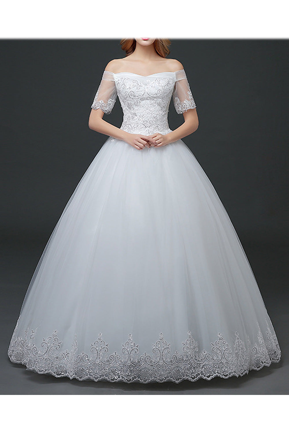 Women Short Sleeve Loose Skirt Embroidered Style Wedding Dress