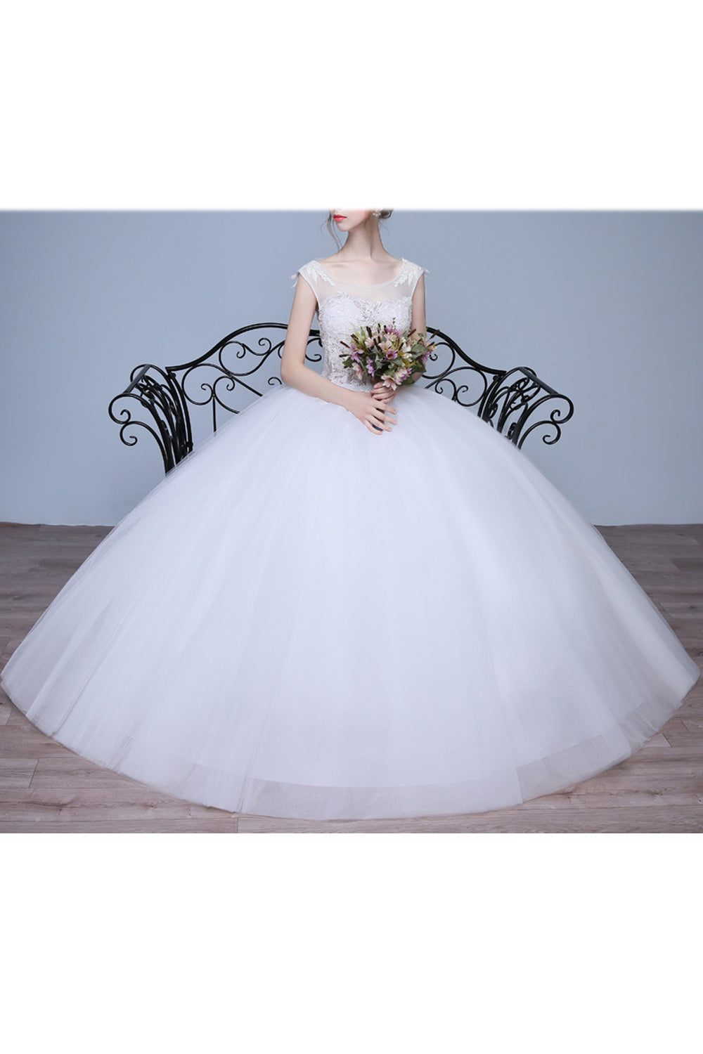 Women Thin Round Neck Breathable Pleated Pattern Wedding Dress