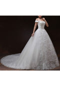 Women Classy Beads Decorated Long Tail Wedding Dress