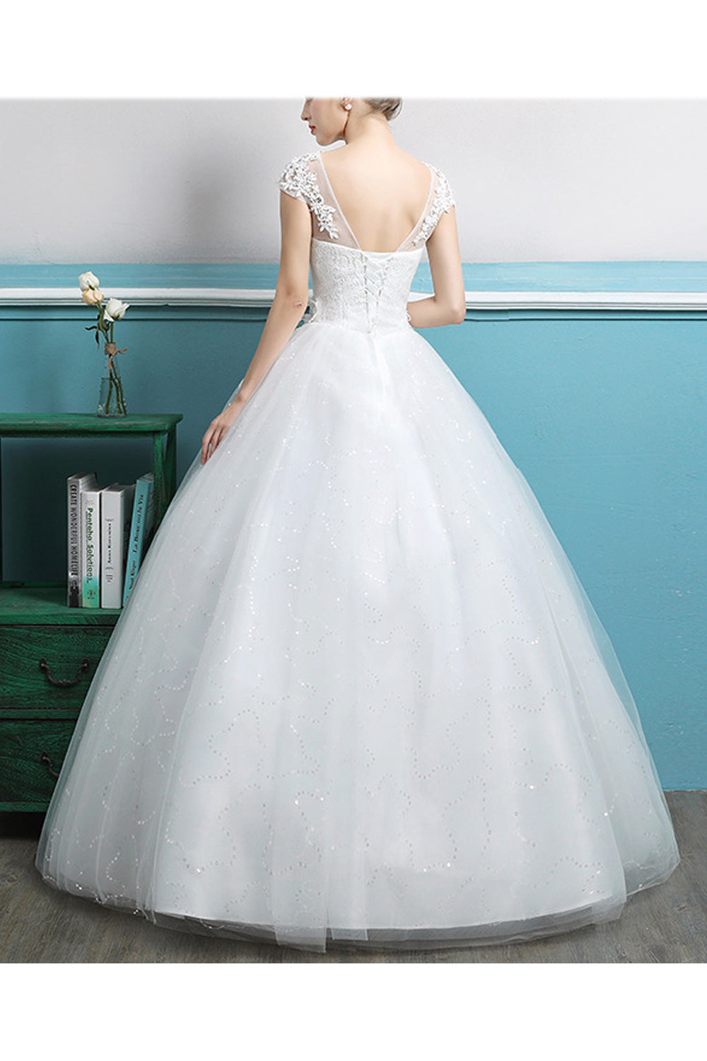 Women Elegant Solid Colored Flower Lace Classy Wedding Dress