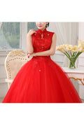 Women Trendy Stand Collar Sleeveless Style Solid Colored Wedding Dress