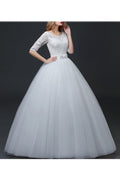 Women Half Sleeve Round Neck Hollow Lace Solid Pattern Wedding Dress