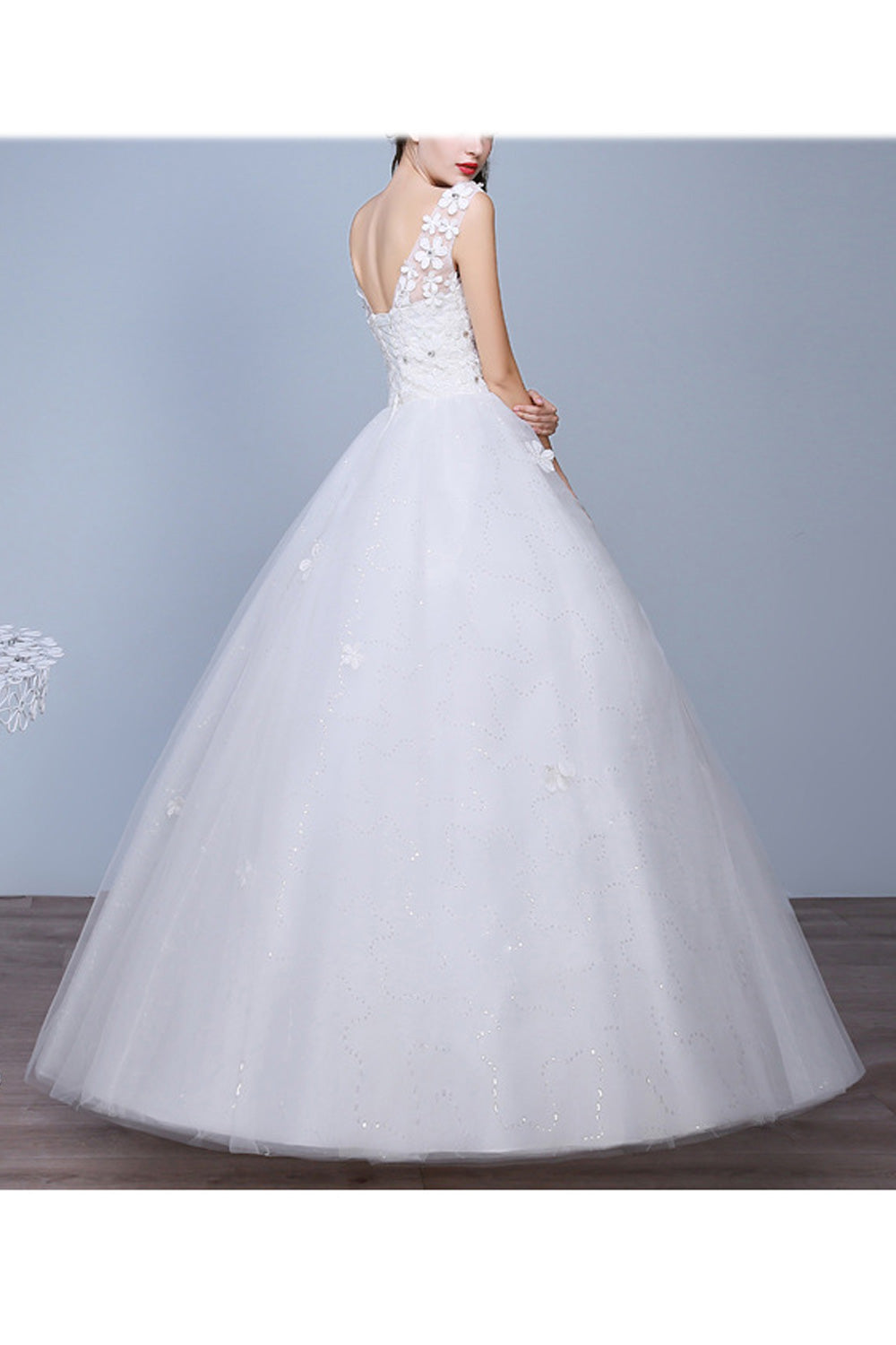 Women Elegant Flower Decorated Sleeveless Style Comfy Wedding Dress