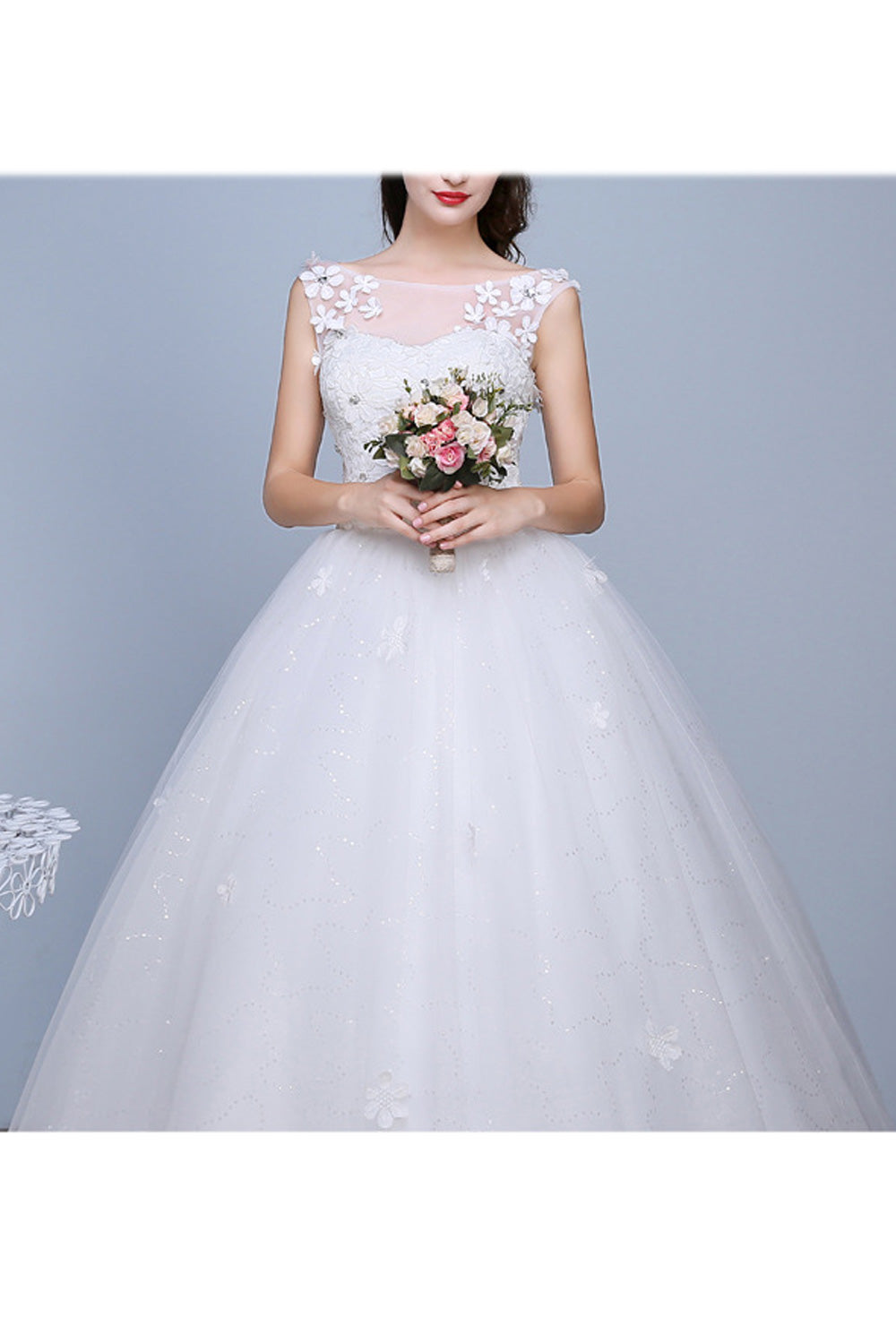 Women Elegant Flower Decorated Sleeveless Style Comfy Wedding Dress