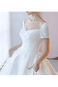Women Easy Short Sleeve Slim Waist Long Skirt Solid Pattern Wedding Dress
