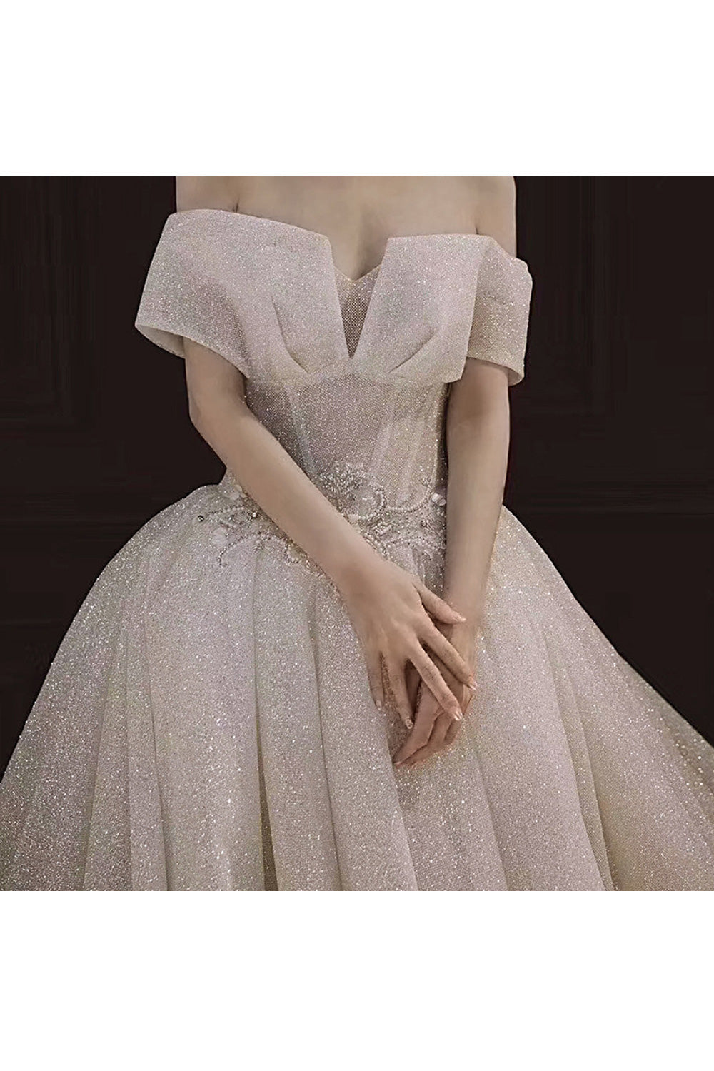 Women Shiny Beads Fashionable Loose Ball Gown Wedding Dress