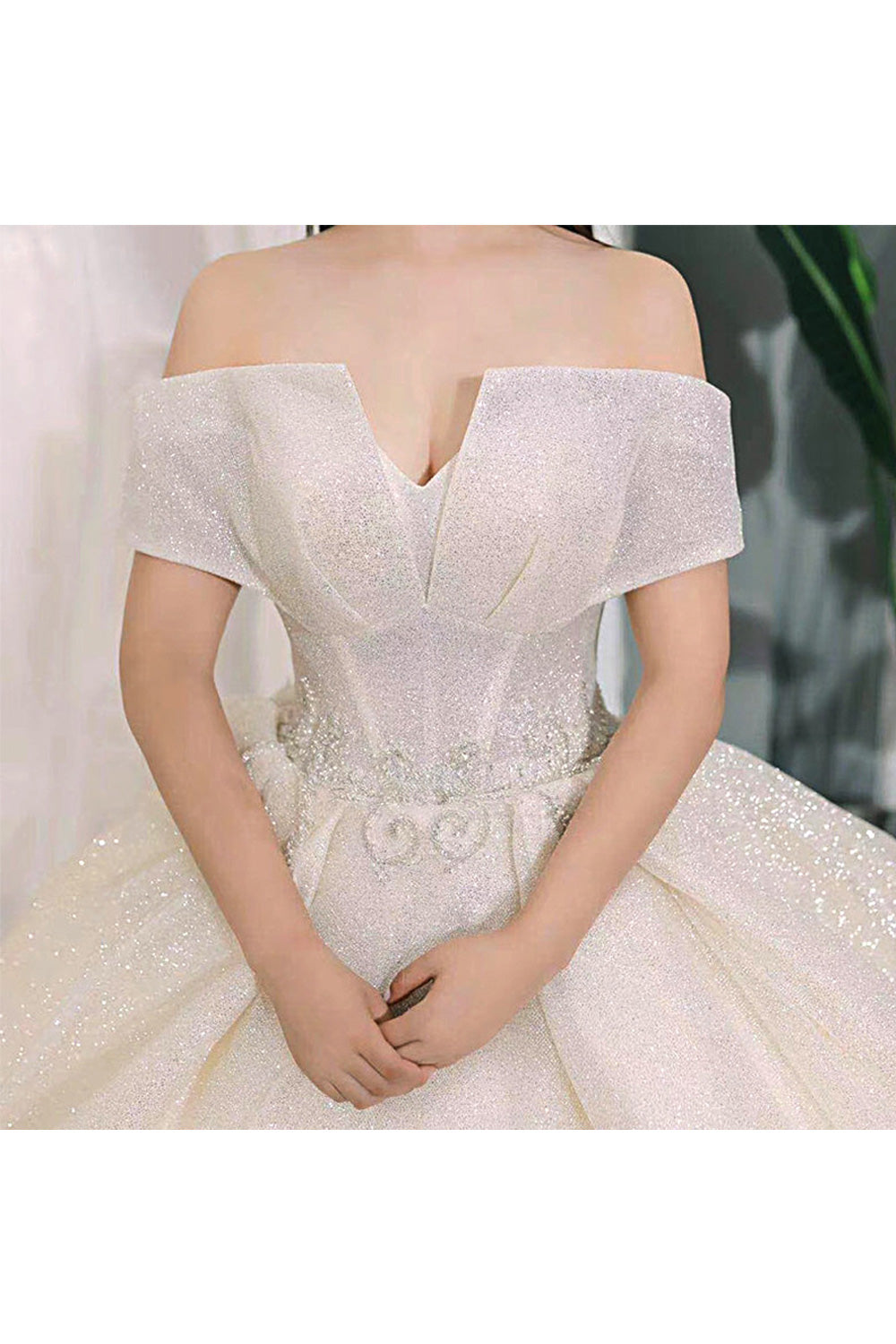 Women Shiny Beads Fashionable Loose Ball Gown Wedding Dress